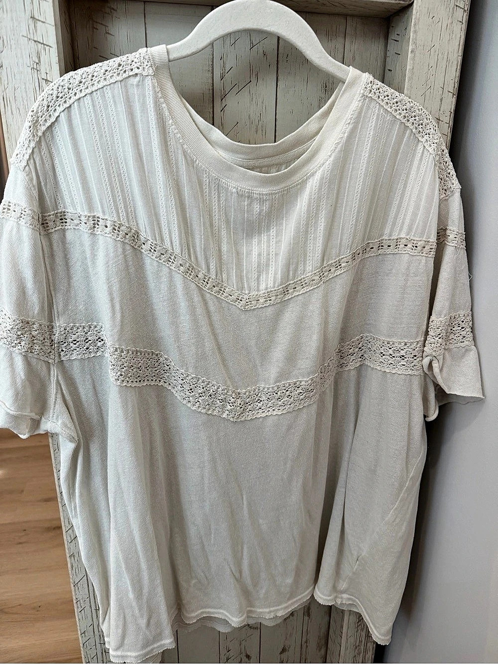 We The Free Stanley Tee Lace Trim Tunic White XL